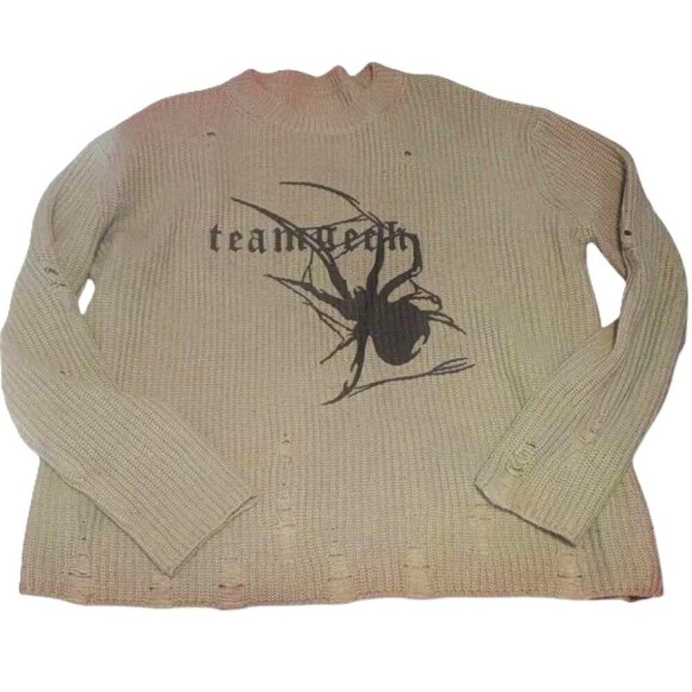Y2K Sweater Goth Knit Distressed Edgy Spider Grunge Cosmique Studio‎